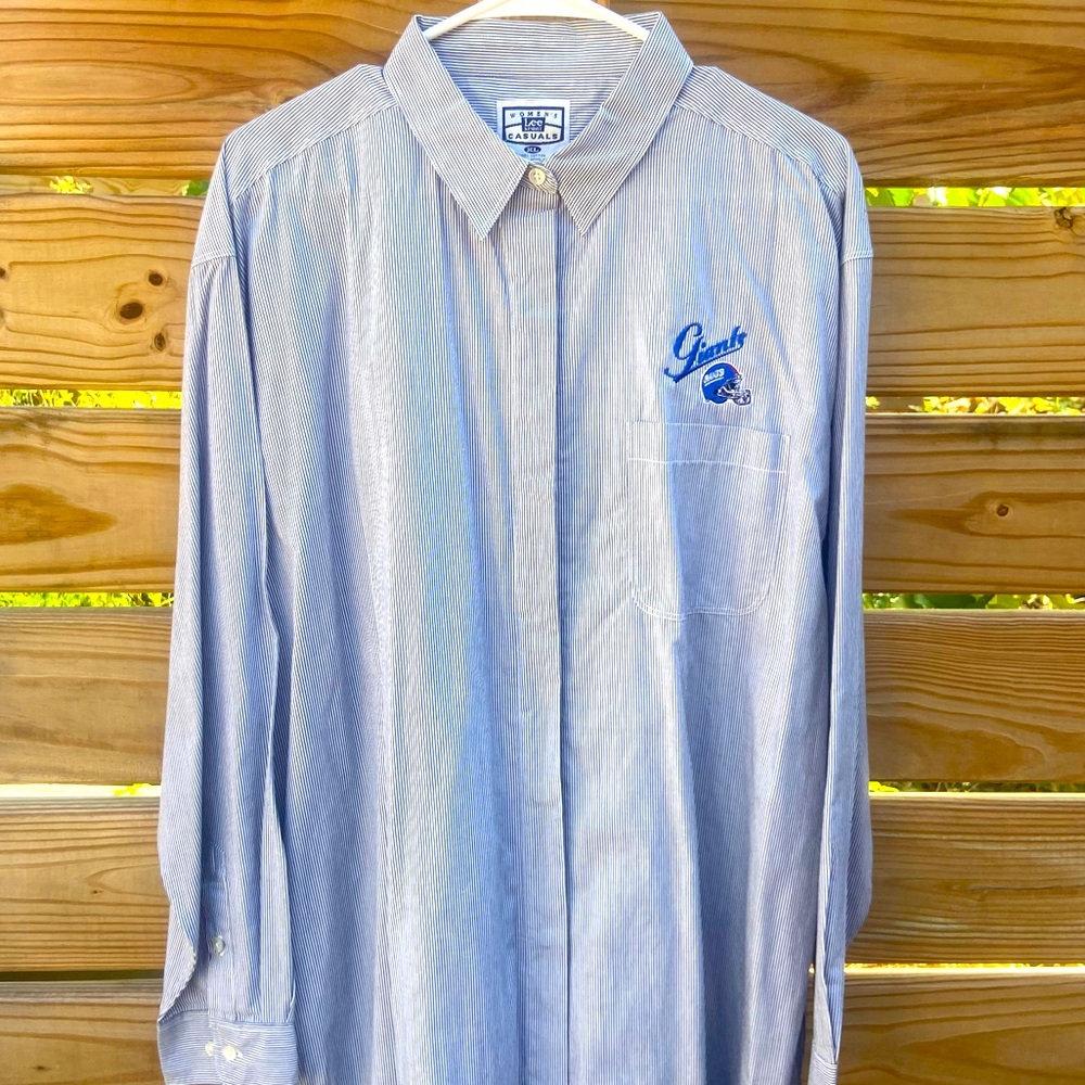 Vintage Lee Sport Womens XL New York Giants Striped Longsleeve Button Down Shirt